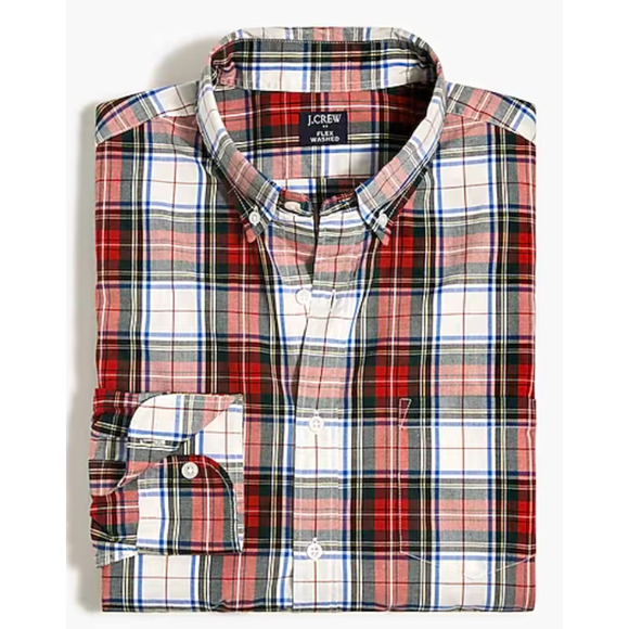J. Crew Factory Mens SLIM UNTUCKED Holiday Tartan Plaid Flex Shirt | LG  NEW - Picture 3 of 5